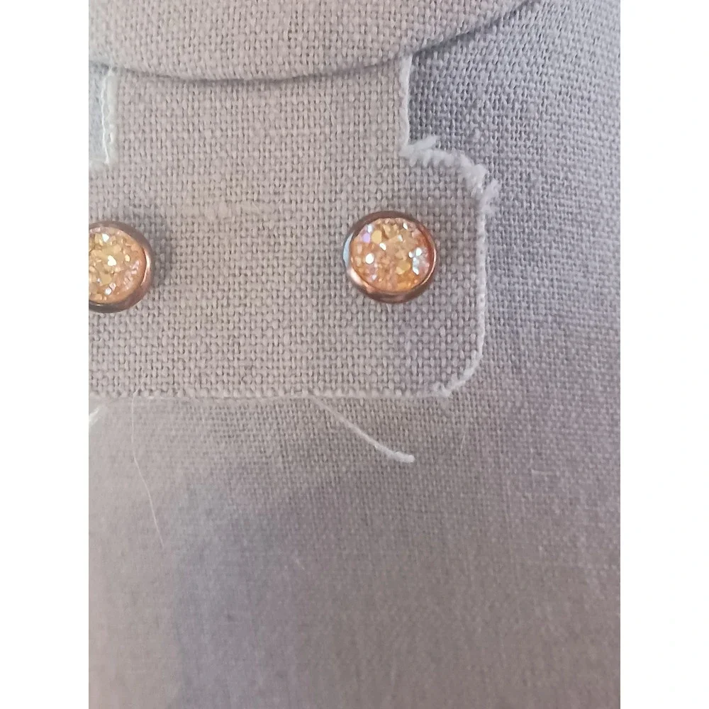Rose Gold Tone Orange Druzy Style Round Stud Earrings Glitter Sparkle Cabochon